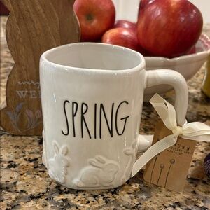 Rae Dunn Spring Cream Mug with Embossed Bunny Design